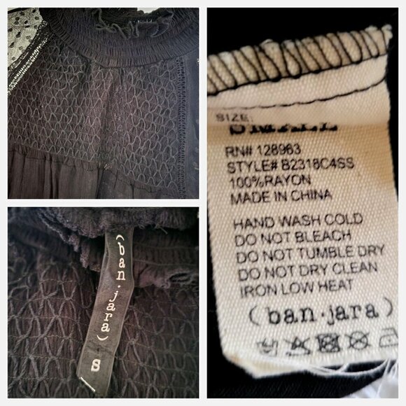 BANJARA Black Long Sleeve High Neck Sheer Lace Embroidered Blouse- S - Picture 7 of 7